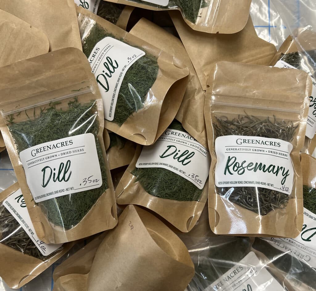Dried Herbs in Brown Packaging (Dill and Rosemary)