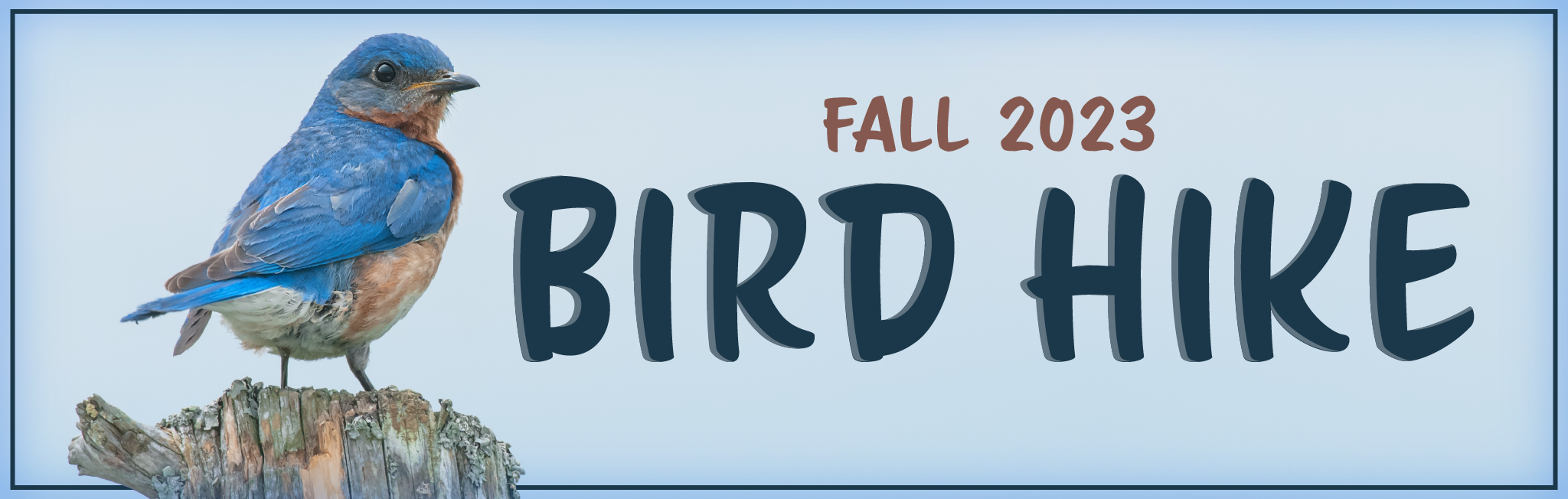 event banner for Fall bird hike featuring a blue bird